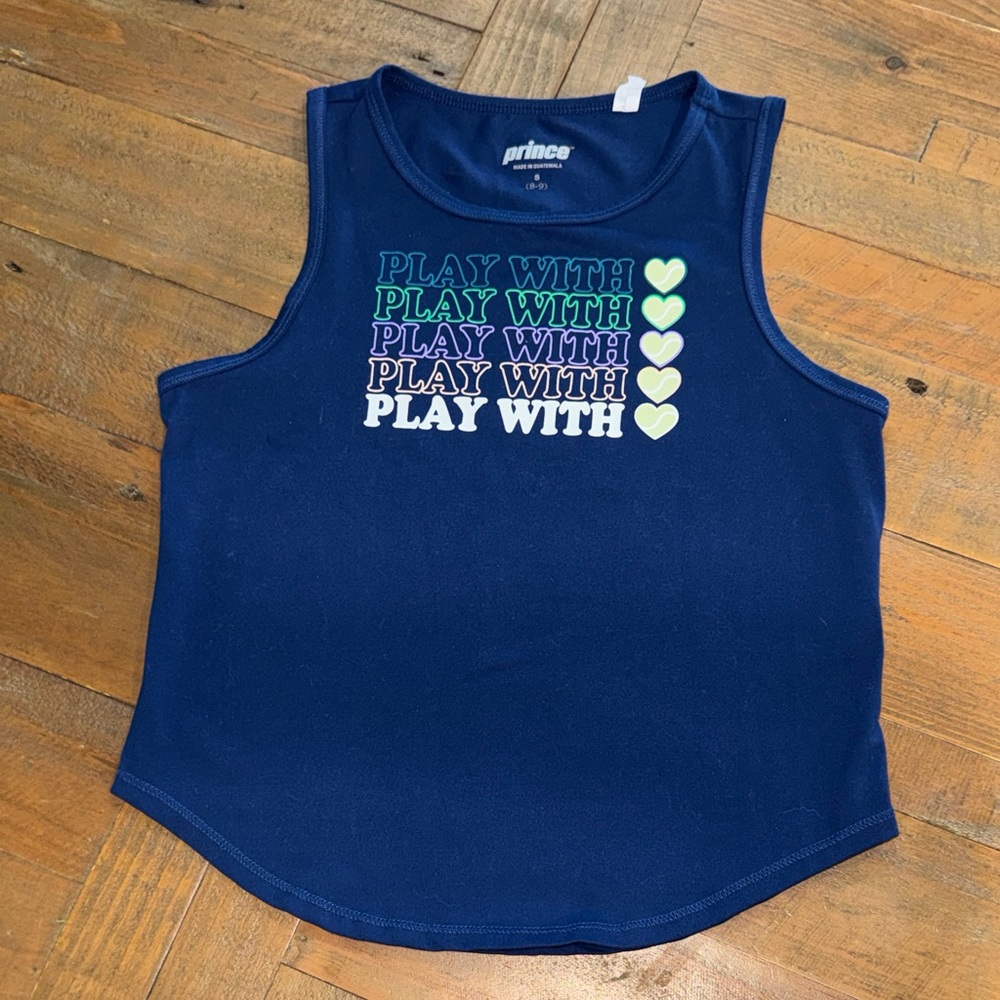 Prince Navy Tank Top with Green and White Heart Graphic